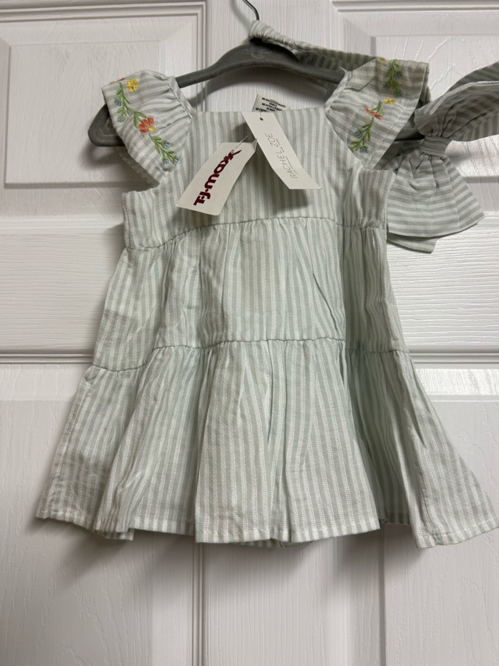 Rachel Zoe Mint Striped Button-Front Dress with Floral Embroidery - Picture 2 of 6